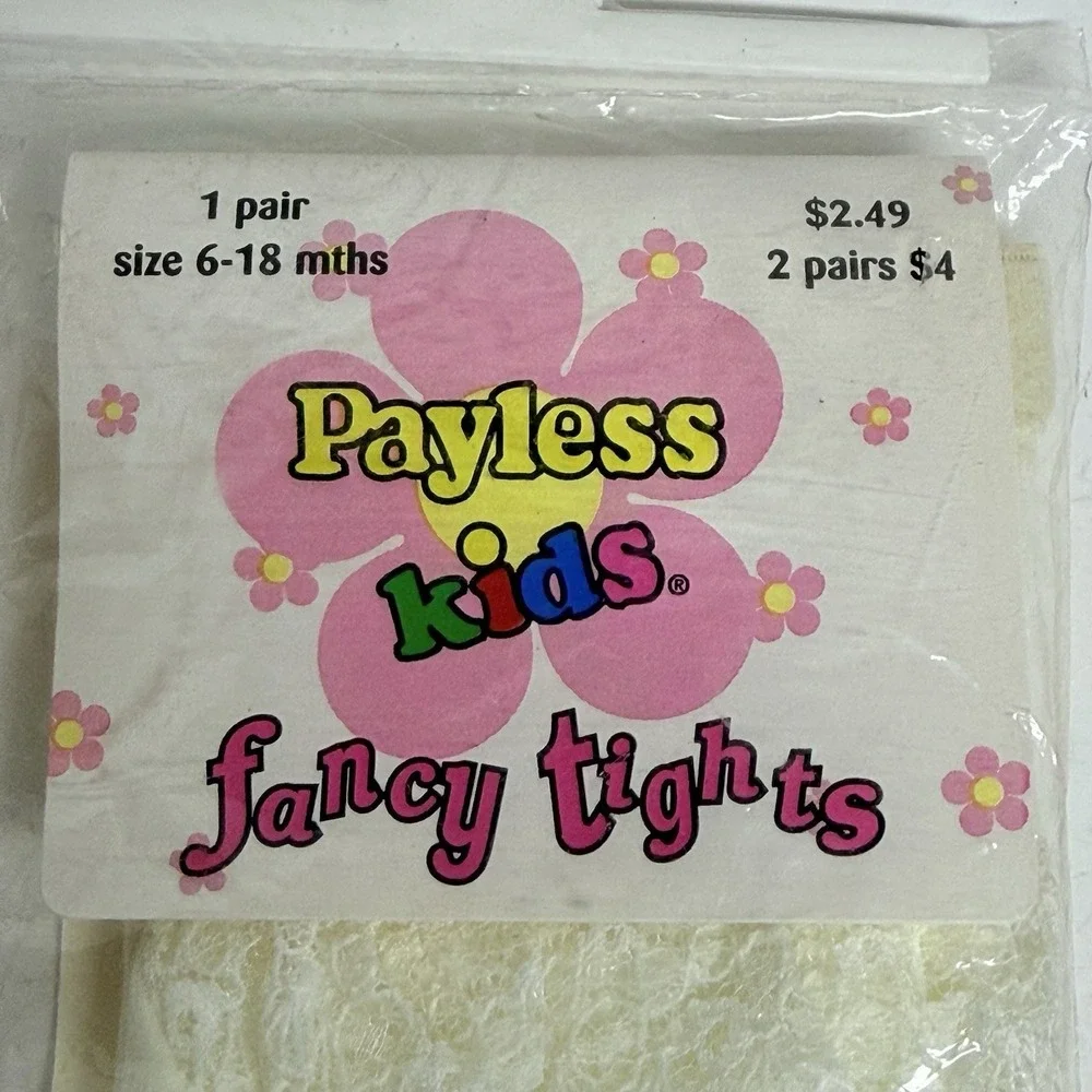 Vintage Payless Shoe Source Fancy Tights White Lace Ruffles 6-18 Months 1990s